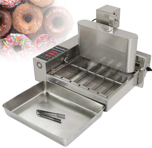 KJHYYPP Automatic Donut Maker Machine, 6 Rows 9.5L Hopper Commercial Digital Donut Fryer, Donuts Making Machine Frying Mini Donuts Maker Adjustable Thickness (220v)