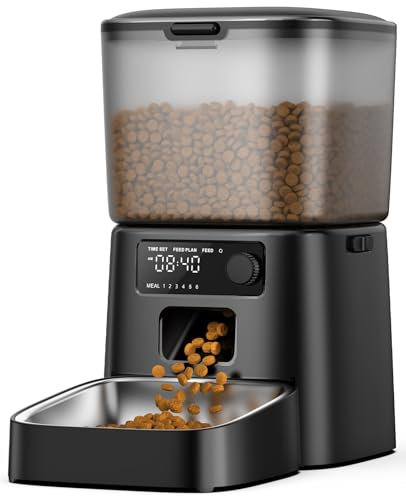 oneisall Comedero automático para gatos de 3,5L, dispensador de comida para gatos con temporizador programable, 1-6 comidas al día, dispensador de comida para gatos/perros, con bol de acero inoxidable