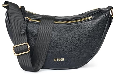 BITUOR Borsa a Tracolla da Donna Mezzaluna, Piccola Con Tracolla Regolabile, Impermeabile Borsa a Mezza Luna per Lavoro, Viaggi e Tempo Libero
