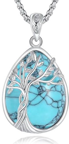 EUDORA Harmony Ball Collana con Albero della Vita da Donna, Collana con Ciondolo Albero della Vita in Argento Sterling 925 con Turchese, Regalo per Mamme e Signore, 22