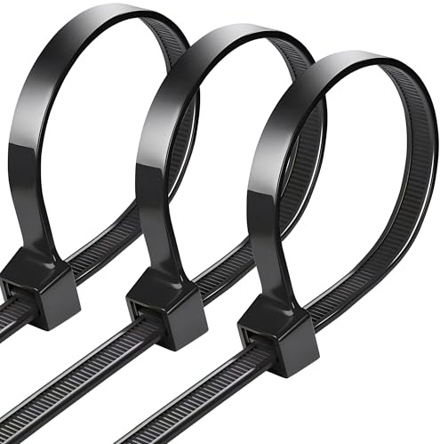 100 Pièces d'attaches de Câble Professionnelles 8 mm, Collier de Serrage Noir à la Traction 75kg, Autobloquant, Serflex Résistant aux UV, Idéale pour l'intérieur et l'extérieur (450mm x 8mm)