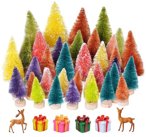 BXYIIGRU 56 Piezas Mini Arbol de Navidad, Árbol de Navidad Artificial con Bases de Madera Arbol de Navidad Pequeño para Decoración de Mesa Escaparate de Productos Bricolaje(4.5/6.5/8.5cm)