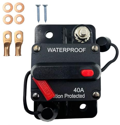 SPTSSWET Car Circuit Breaker 12V-48V Car Audio Waterproof Protection Switchable Power Reset Inline Fuse Thermal for Car Boat Audio Solar Inverter System Protection Heavy Truck Marin RV Troller (40A)