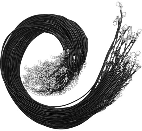 66 unidades de cordón de collar de 2 mm encerado con cierre de 20 pulgadas, cordón de algodón encerado negro, para pulseras y collares