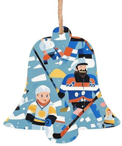 Christmas Ornaments Christmas Tree Wooden Hanging Ice Hockey Pattern Wooden Ornament Hanging Ornaments Craft Pendants Christmas Wooden Ornament for Christmas Tree Holiday Party 1 Bell Shape