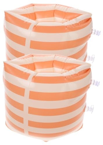 BESPORTBLE SchwimmäRmel FüR Erwachsene, Aufblasbare PVC-Schwimmhilfe Mit Doppelkammer-Design, Orange Gestreift, Rundes Design FüR Sicheren Halt Beim Schwimmen