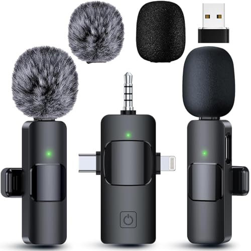 Kabelloses Lavalier Mikrofon für Handy, für iPhone/Android /Kamera/Computer, Ansteckmikrofon mit Rauschunterdrückung, Plug-Play Wireless Ansteckmikrofon Für Video/Live-Stream Interviewausrüstung