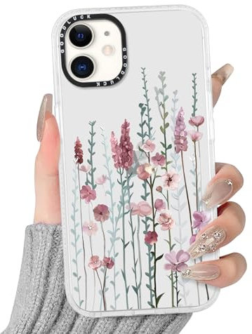 Yirlbey Transparente Funda para iPhone 12/iPhone 12 Pro 6,1, Aesthetic Flore Motive Flower Dibujos Carcasa para Mujer,Silicona Flexible Parte Trasera de PC Case Antigolpes para iPhone12 Cover,lavanda