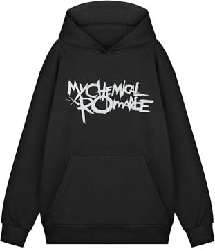 Vanilla Underground My Chemical Romance Hooded Sweatshirt | Black Music Band Long Sleeve Pullover | Unisex Adults Plain Casual Wear Top | Rock Apparel | MCR Fan Gift