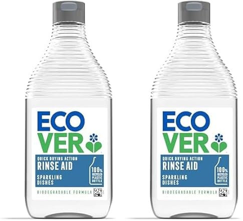 Ecover Dishwasher Rinse Aid, Sparkling Dishes and Quick Drying Action, For The Ultimate Clean, Pack of 2, 450ml
