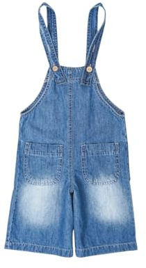 MOD MODJEANS Salopette corta in denim per ragazze - Taglia 116, 6-7 anni - 100% cotone con tasche superiori - Tuta per ragazze - Blu scuro