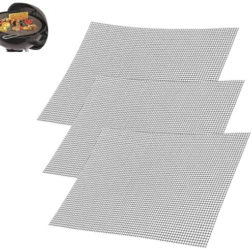 Set di 3 tappetini per barbecue, antiaderente, 42 x 36 cm, per barbecue a gas, in teflon, riutilizzabile, carbone, griglia elettrica, forno, cucina, friggitrice ad aria