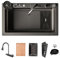 ATHOMASM 70x45cm Fregadero Cocina Acero Inoxidable | 1 Seno Grande con Nano Revestimiento + Grifo Cascada | Display Térmico y Soporte Cuchillos Integrado, Incluye Un Juego Completo De Accesorios