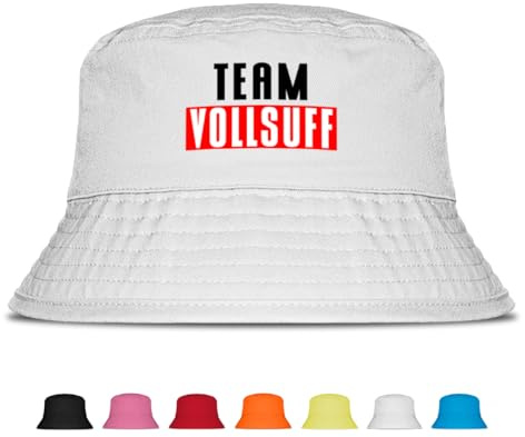 Prozente Momente Team Vollsuff - Fischerhut - Lustiger Fischerhut – Der perfekte Sonnenhut für Herren & Damen – Ideal als Malle-Outfit, Party-Accessoire & Festival-Eimerhut für den Strand