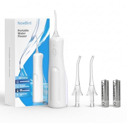 Water Dental Flosser Teeth Pick: Portable Cordless Oral Irrigator, Battery Operated, IPX5 Waterproof Flossing Machine for Teeth Cleaning for Travel Home - White