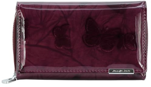 Jennifer Jones - Damen Leder Geldbörse Großer Geldbeutel viele Fächer | Portemonnaie mit RFID-Schutz Schmetterlings-Motiv - Purple