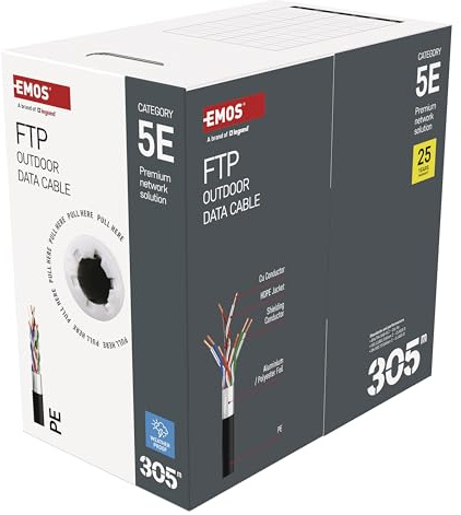 EMOS - Cavo di rete FTP CAT 5e, 305 m, PE - Cavo patch CAT5e FTP - Cavo LAN Gigabit - Cavo Ethernet schermato - per esterni