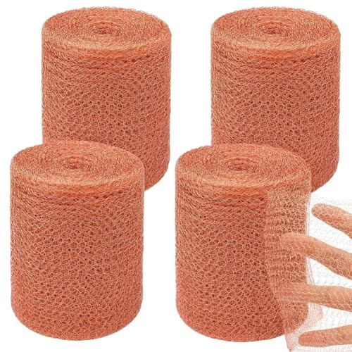 Paaruter 4-Piece Copper Mesh Rodent Control Kit 5 X 33inch Rust-Proof Copper Mesh Roll for Gardening Seals Water Openings