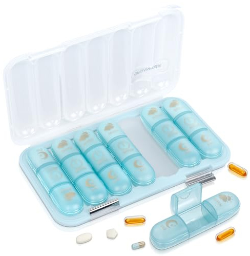 VINATO Portapillole Settimanale Capiente con 7 Scomparti Rimovibili, Portapillole Giornaliero con 3 Scomparti, Scatola Porta Medicine da Viaggio per Pillole e Vitamine