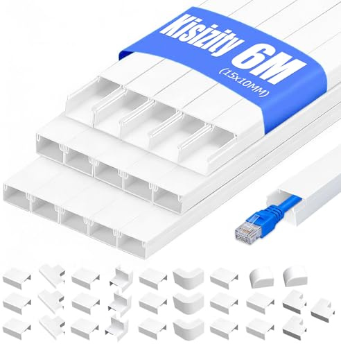 6m Cable Trunking Kit, 15 x 10mm Trunking for Electric Cables, White Self Adhesive Wire Trunking for Home, School and Office (White, 40cm x 15mm x 10mm | 6m)