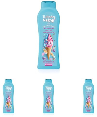 Tulpe Schwarz – Feuchtigkeitsspendendes Duschgel Unicorn Marshmallow, 650 ml, intensiv parfümiert (Packung mit 4)