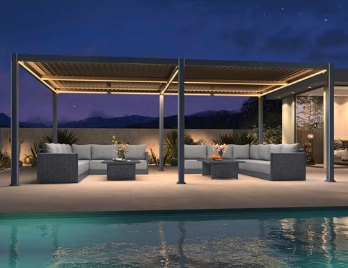 PURPLE LEAF Pergola Bioclimatica 4 x 6 m in alluminio gazebo da giardino esterno impermeabile con lame orientabili e LED, anti-UV, pergola giardino esterno per terrazza e carrello, grigio