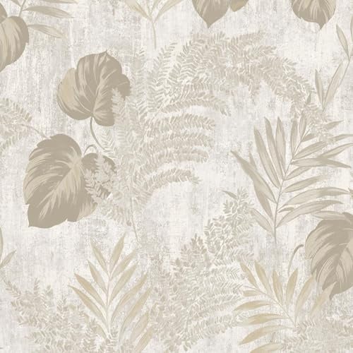 Muriva Phelan Leaf Botanical Industrial Modern Vinyl Wallpaper for a Contemporary Look Feature Walls Living Spaces Hallways Dining Rooms Cream (209112)