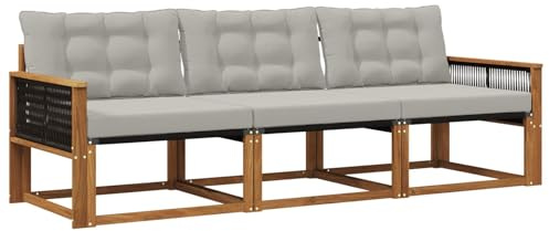 vidaXL Outdoor-Sofagarnitur mit Kissen 3 pcs Natürlich und Hellgrau, Outdoor Sofa, Gartenmöbel, modernes Ecksofa, Terrasse Lounge, komfortable Sitzgelegenheit