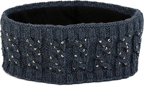 styleBREAKER Damen Stirnband mit Zopfmuster und Strass, weiches Fleece Innenfutter, Haarband, Headband 04026001, Farbe:Blau