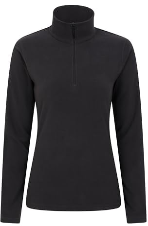 Mountain Warehouse Camber Half Zip Women's Fleece - Lightweight, Warm & Cosy Half Zip Sweatshirt Top - Best for Camping, Outdoors, Travelling & Hiking Black (Plain) M