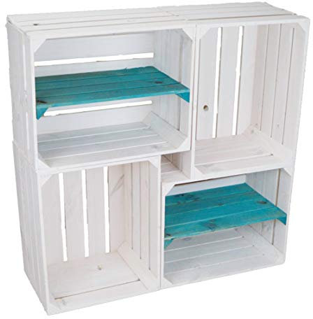 4er set massive Obstkiste Apfelkiste Weinkiste aus dem Alten Land +++ 50 x 40 x 30 cm (NEU WEISS 2 x türkis Längs 2 x ohne)