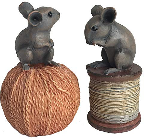Animal Crackers 2 cute antique effect mice ornaments, 1 on reel, 1 on string, mouse lover gift