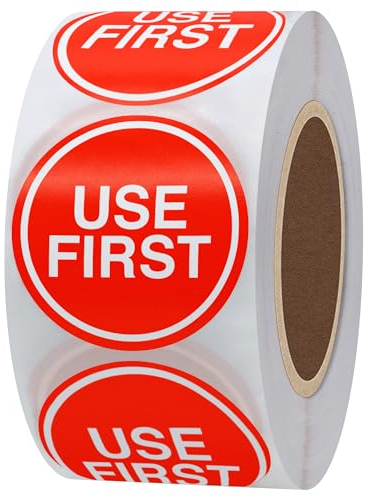 Hylabelest USE First Trilingual Removable Label 1.5 Inch Freezer Stickers Total 500 Labels Per Roll (Red Line)