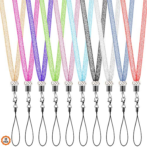 Dadabig 10 Stück Schlüsselband Umhängeband, Bling Bunte Lanyard mit Karabinerhaken und Schnalle für Mobile Handys Schlüsselanhänger USB Karten Keys (10 Farben)