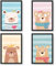 Papierdrachen 4 Kinder Premium Poster DIN A4 | Wandbilder für Kinderzimmer - Bären - hochwertige Kunstdrucke | Dekoration | Wandbild Set