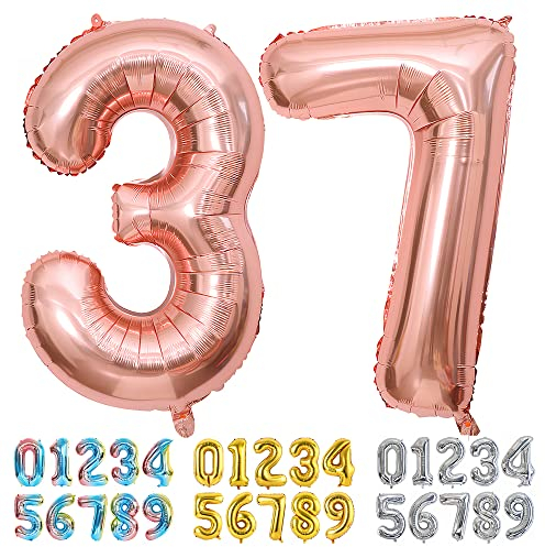 Ponmoo Luftballons Zahlen 37/73 Rosegold, Riesen Nummer 0 1 2 3 4 5 6 7 8 9 10-19 20-29 30-39 40 50 60 70 80 90 100, groß Folienballons für Hochzeit Jubiläum, Geburtstagsballons Party Dekoration