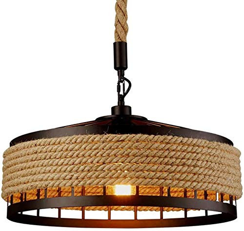 Industrial Vintage Plafonnier Corde de chanvre Suspension Rétro Vintage Corde Luminaire Lustre Rond Suspension Réglable E27 Industrial Lampe