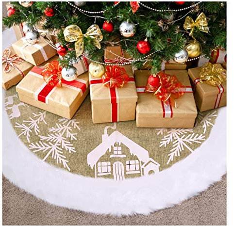 IMIKEYA Weihnachtsbaum Decke, 122 cm Weiße Plüsch Weihnachtsbaum Rock Weihnachtsbaumdecke Rund Luxus Fell Christbaumdecke Christbaumständer Teppich Baumdecke Weihnachtsbaum Deko,Christmas Tree Skirt