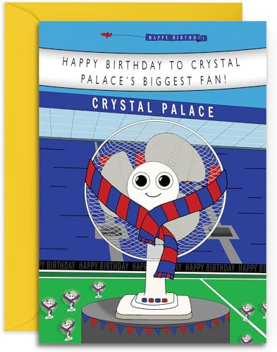 Football Fan Birthday Card - Palace Fan - A5 Sized Card (148mm x 210mm) with Yellow Envelope. Designed and Printed in the UK