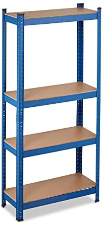 Relaxdays Schwerlastregal, bis 700 kg, HxBxT: 150x70x30 cm, 4 Böden, zum Stecken, Stahl, Lagerregal Keller, Garage, blau