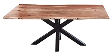 SAM Esszimmertisch 240x100cm Quincy, echte Baumkante, Akazienholz naturfarben, massiver Baumkantentisch mit Spider-Gestell Mattschwarz