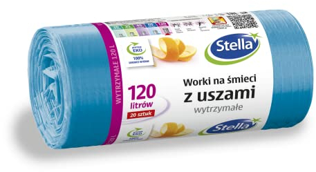 STELLA 009732 Müllbeutel mit Henkeln 120 l Farbe: Blau | 20 Stück | Müllsack Mülltüte Abfallsäcke für Den Hausmüll Büro aus HDLD-Folie Hergestellt