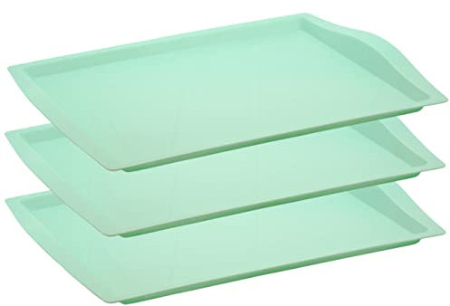 3x Serviertablett, Frühstückstablett, Plastiktablett, Kunststoff, BPA-frei, rechteckig, Gastro, Kantine, Küche, Pastell-Farben, Mehrweg, mint