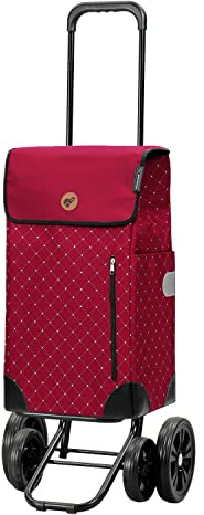 ANDERSEN Einkaufstrolley - Quattro Shopper Sofia rot | mit 4 Rädern, höhenverstellbar, schieb- und ziehbar, bis 50 kg - Tasche mit Kordelzug, Innenfach, Reflektoren, 43 L
