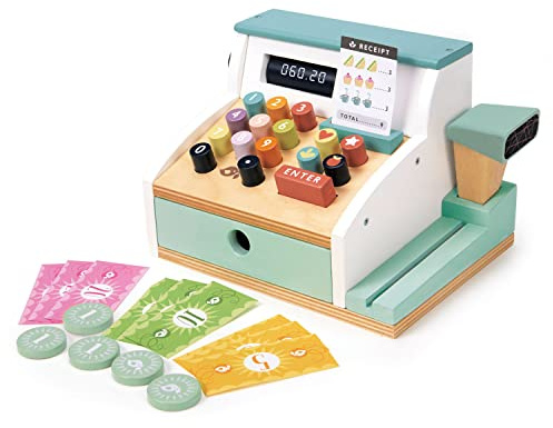 Tender Leaf Toys - General Stores Till Comprehensive Wooden Shop Play Set with Scanner Inspires Creative and Imaginative Roleplay Age 3+