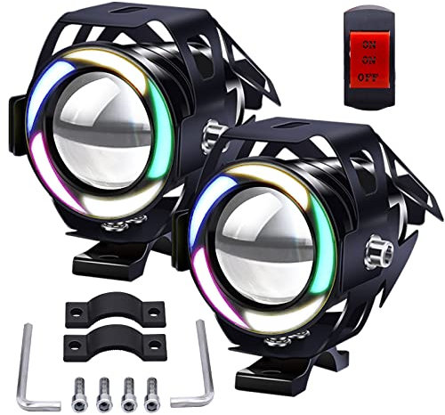 Biqing 1 Paar U7 Motorrad-Nebelscheinwerfer mit auffälligem Angel Eye, Universal-Scheinwerfer für Motorrad, 12 V/24 V, Zusatzscheinwerfer für Motorrad mit Motorradschalter
