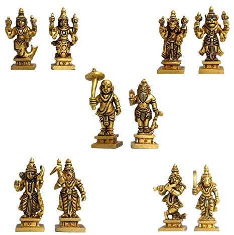Crafting with Love a Beautiful Brass Vishnu Dashavatar Idols - Dasavatharam of Lord Vishnu Statuen Zehn Inkarnations Avatare, Größe: 3,00 x 2,50 x 6,5 cm.