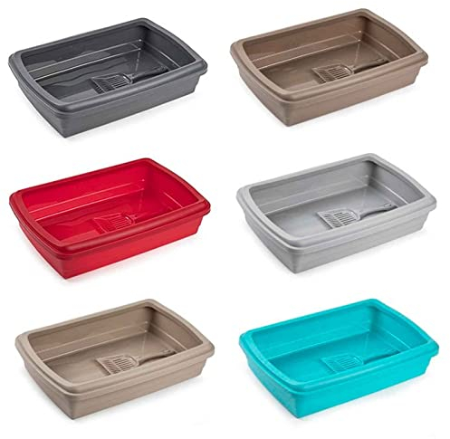 AC - Arenero para Gatos con Pala - Bandeja higiénica de plástico con Borde Superior extraíble - Gatera, Caja Arena Sanitaria - 47 x 31 x 11 cm - Color Aleatorio