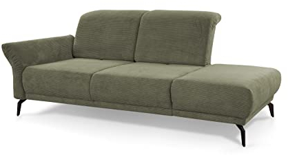 CAVADORE Recamiere Cooper / Luftige Chaiselongue mit Armlehne links, schwarzen Metallfüßen und feinem Cord-Bezug / 211 x 88 x 123 / Cord, Grün