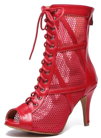 MINITOO Bottines de Danse Femme Ete Fete Prom Formal Sandals Chaussure Bout Ouvert L545 Rouge 8.5cm Talon EU 38